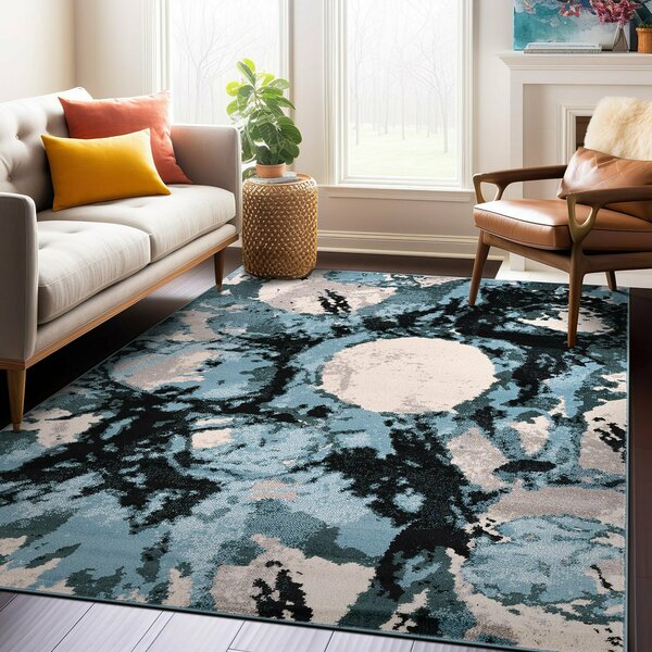 World Rug Gallery Contemporary Abstract Circles Non Shedding Soft Area Rug 7' 10 x 10' Blue Rug 389BLUE8x10